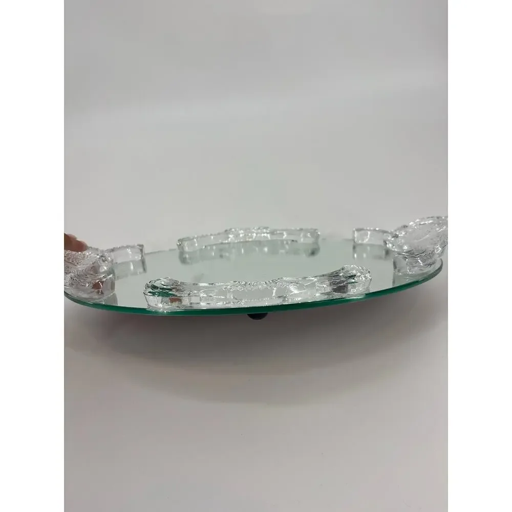 VTG. EXQUISITE LEAD CRYSTAL GLASS VANITY MIRRORED DRESSER TRAY 18 1/2